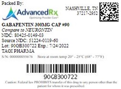 Gabapentin 300mg Cap Qty 90 NDC 80425 0149